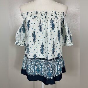 LOFT Blue Paisley Off-Shoulder Blouse